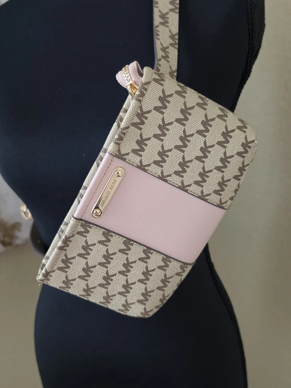 Michael Kors Beige and Pink Patterned Crossbody Bag Or Fanny Pack.